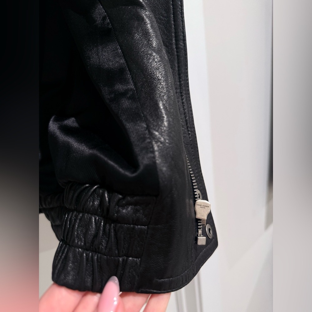 SAINT LAURENT Leather Jacket Stand Collar Runway Black Leather Bomber 2025 - Picture 10 of 17